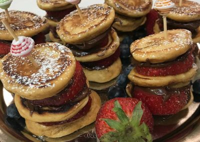 Breakfast towers of pancakes as appetizers